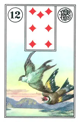 Die Vögel — Lenormand-Karte Nummer 12, zwei zusammensitzende Vögel