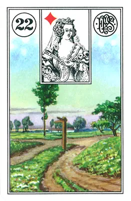 Lenormand-Karte Die Wegkreuzung — eine Kreuzung mit mehreren möglichen Wegen