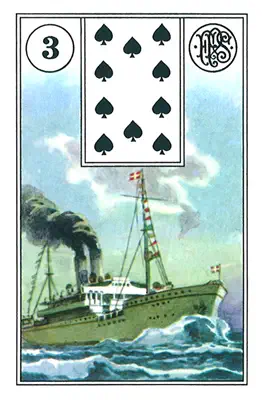 Das Schiff — Lenormand-Karte Nummer 3, ein Segelschiff auf dem Meer