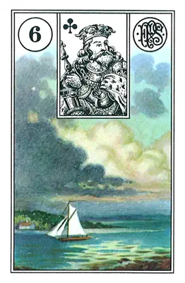 Die Wolken — Lenormand-Karte Nummer 6, dunkle Wolken, die den Himmel verdecken